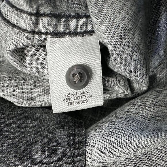 Roundtree & Yorke Linen Blend Shirt Black Textured Summer Button Front Medium - Picture 4 of 7